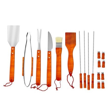Hastings Home 22-piece Wood BBQ Grill Tool Set Stainless Steel Barbecue Accessories with Wooden Handles 520784TVE